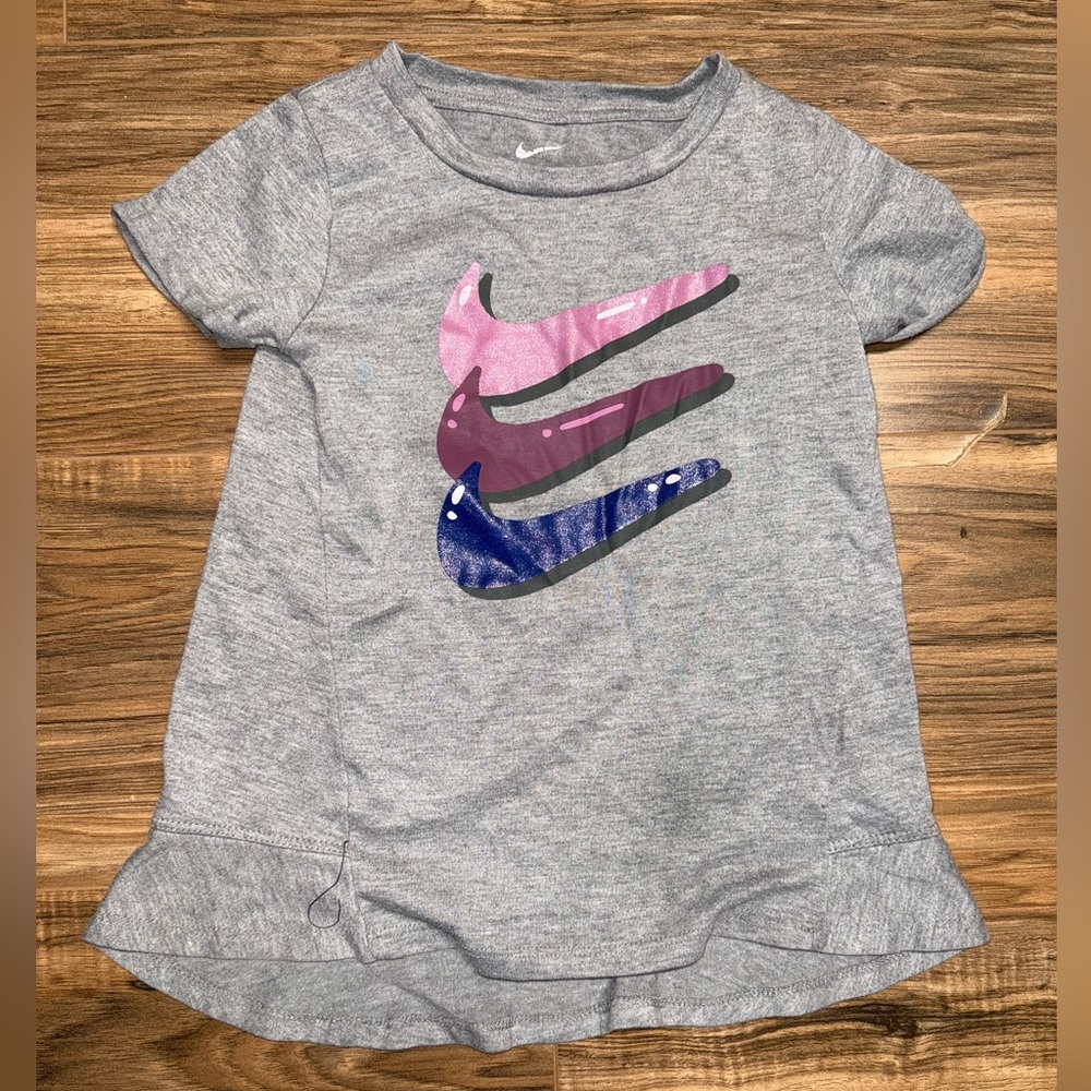 Nike Kids Gray Tee with Pink and Blue Swoosh